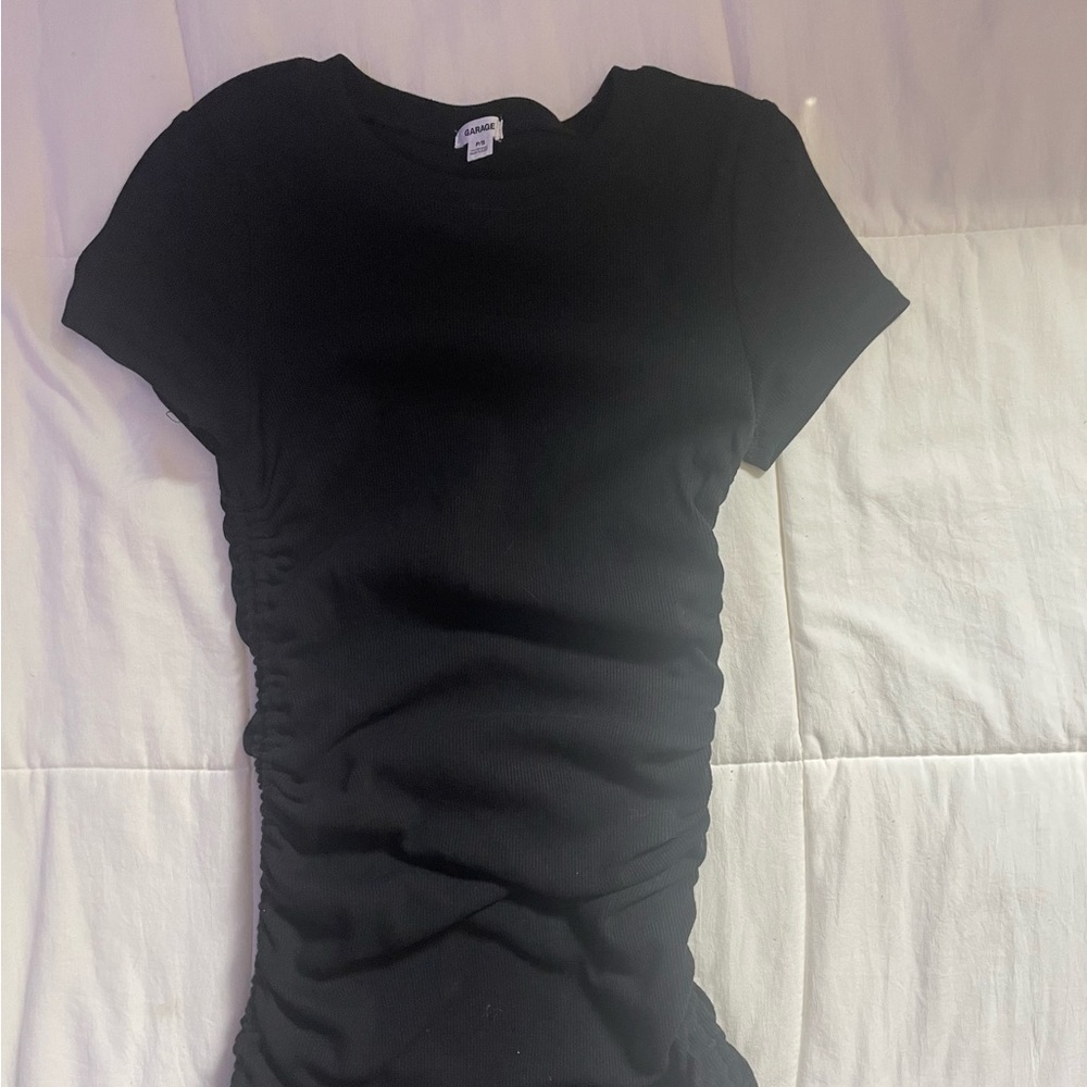 Black ruched bodycon dress with side ties